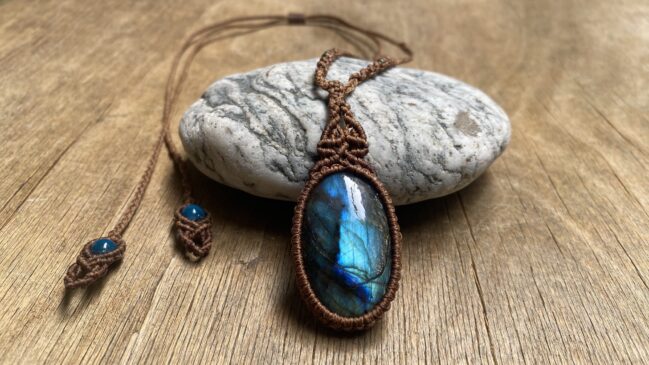 Handgemachte Labradorit Labradorite Pendant Macrame Necklace English German p64 4496