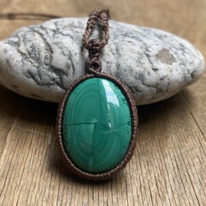 Handgemachte Malachit Malachite Pendant Macrame Necklace English German p102 4456