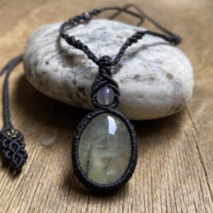 Handgemachte Prehnit Prehnite Pendant Macrame Necklace English German p152 4566